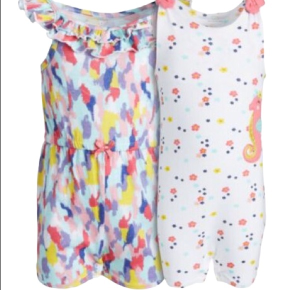 KOALA BABY Girls 2-Pack Cotton Rompers - Picture 1 of 5